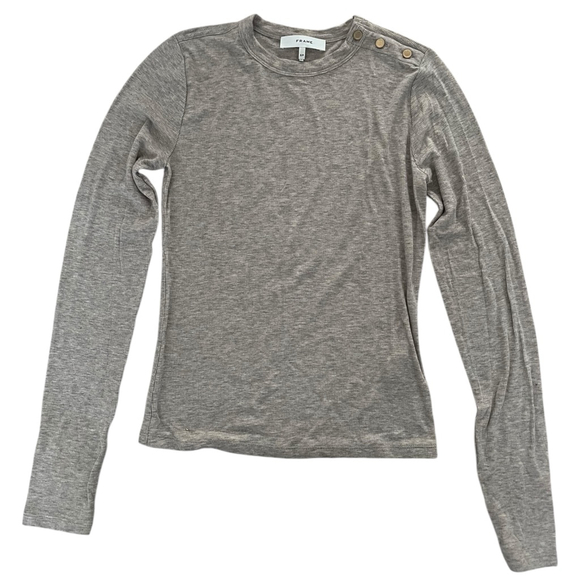 FRAME Long Sleeve Tee shirt Top Oatmeal color with Gold Buttons - Picture 2 of 4